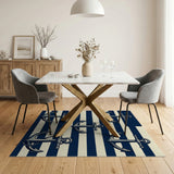 Blue and Teal Nautical Navy Anchor Striped Area Rug