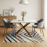 Geometric Zigzag Brown Tan Teal Area Rug