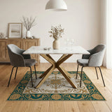 Ornate Teal Gold Medallion Area Rug