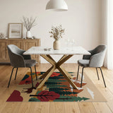 Geometric Deer Forest Mountain Landscape Rug