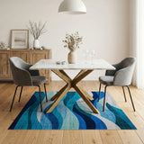 ODIKA Modern Abstract Ocean Wave Washable Area Rug - Low Pile Non-Slip Blue Decor