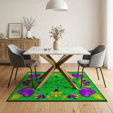 Vibrant Purple Iris Floral Green Area Rug