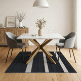 Black White Geometric Block Stripe Rug