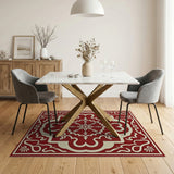 Elegant Red Persian Area Rug with Ornate Cream Border