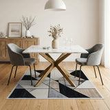 Modern Geometric Triangle Area Rug Black Beige Neutral