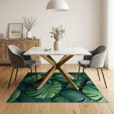 Boho Chic Lush Overlapping Monstera Leaves Area Rug