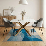 Teal Blue Abstract Wave Landscape Rug