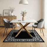 Traditional Persian Black and White Ornate Black White Border Area Rug