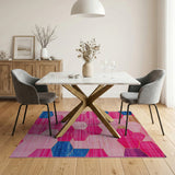 Vibrant Pink Blue Hexagon Geometric Area Rug