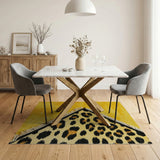 Yellow Leopard Print Shag Rug with Fringe