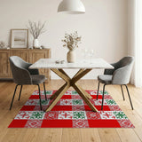 Red Plaid Holiday Rug with Green Embroidery