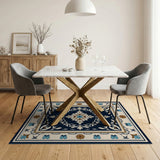 Navy Teal Persian Floral Area Rug