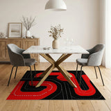 Red Red Racetrack Geometric Area Rug