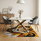 Golden Lion Face Geometric Area Rug