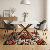 Red Vintage Red Roses Floral Area Rug