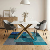 Abstract Teal Blue Geometric Area Rug