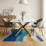 Blue and Teal Layered Blue Wave Abstract Area Rug