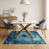 ODIKA Sea Turtle Ocean Blue Washable Area Rug - Low Pile Non-Slip Coastal Decor