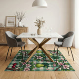 Green Gingham Fruit Clover Blossom Area Rug