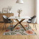 Coral Daisy Floral Pattern Area Rug