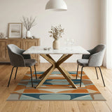 Multi-color and Patterns Bold Geometric Teal Orange Area Rug