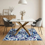 Blue Birdcage Floral Washable Area Rug