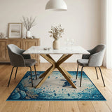Sea Turtle Teal Coral Reef Area Rug