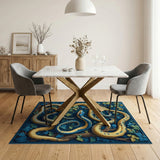 Intertwined Blue Yellow Serpents Jungle Rug