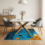 Geometric Blue Guitar Moon Rug