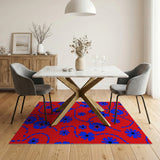 Vibrant Blue Daisy Floral Area Rug on Red