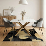 ODIKA Modern Black and Gold Abstract Washable Area Rug - Non-Slip Low Pile Geometric Carpet