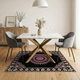 Pink Mandala on Black Persian Area Rug