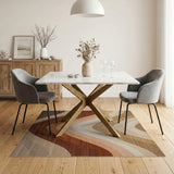 Washable Retro Wavy Earth Tone Area Rug