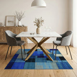 Blue and Teal Blue Geometric Abstract Area Rug