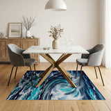 Curling Ocean Wave Blue Teal Area Rug