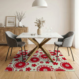 Playful Red Swirl Floral Area Rug