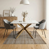 Beige and Neutral Distressed Beige Plaid Area Rug