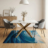 Washable Blue Ocean Wave Area Rug - Low Pile & Non-Slip