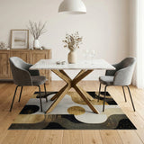 ODIKA Washable Abstract Geometric Gold and Black Area Rug - Low Pile Non-Slip Art Deco Rug