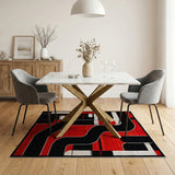 Bold Red Black Geometric Abstract Area Rug