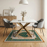 Ornate Teal Heart with Gold Filigree Area Rug