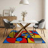 ODIKA Modern Bauhaus Geometric Washable Area Rug - Non-Slip Low Pile Art Carpet
