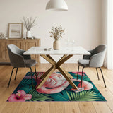 Pink Flamingo with Hibiscus and Leaves Area Rug