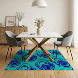 Teal Navy Peacock Swirl Abstract Area Rug