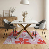 Playful Pink Rug with Red White Floral Cutouts