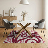 Red Swirl Brushstroke Geometric Area Rug