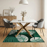 Green Monstera Leaf Geometric Area Rug