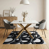 Black Interlocking Arches Geometric Rug