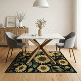 Vibrant Sunflower Floral Black Area Rug
