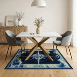 Nautical Compass Rose Ocean Waves Rug